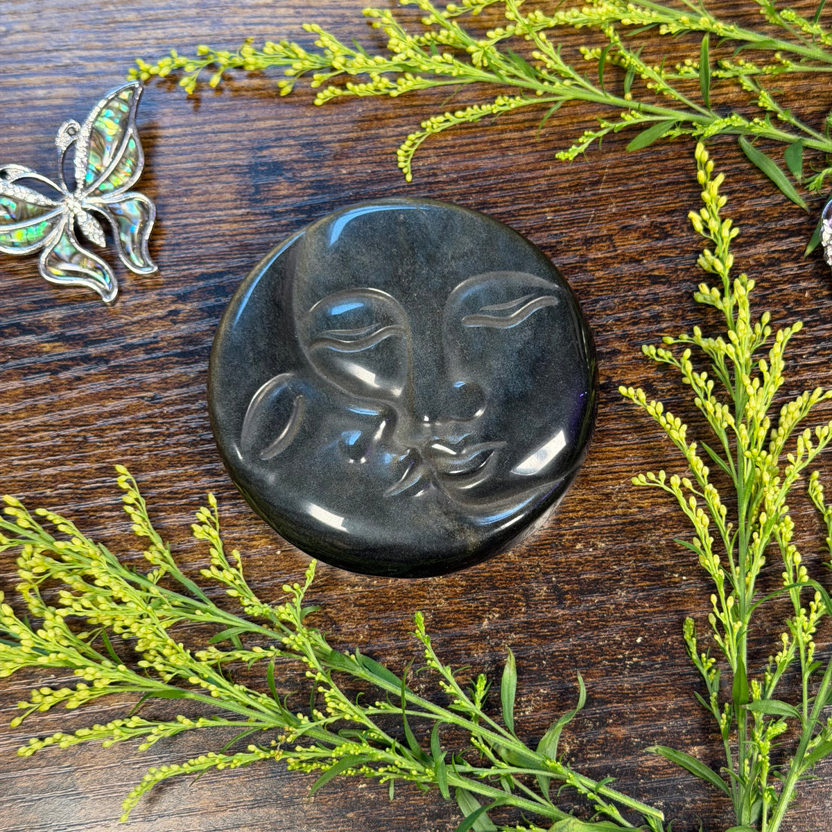 Moon Sun Carving - Gold Sheen Obsidian