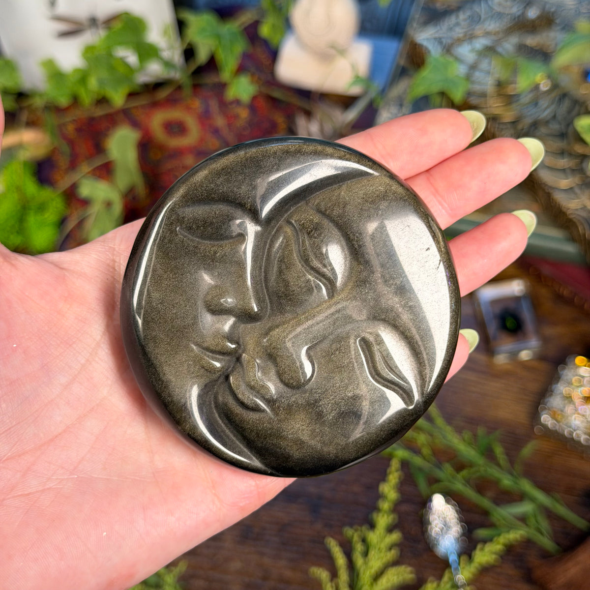 Moon Sun Carving - Gold Sheen Obsidian