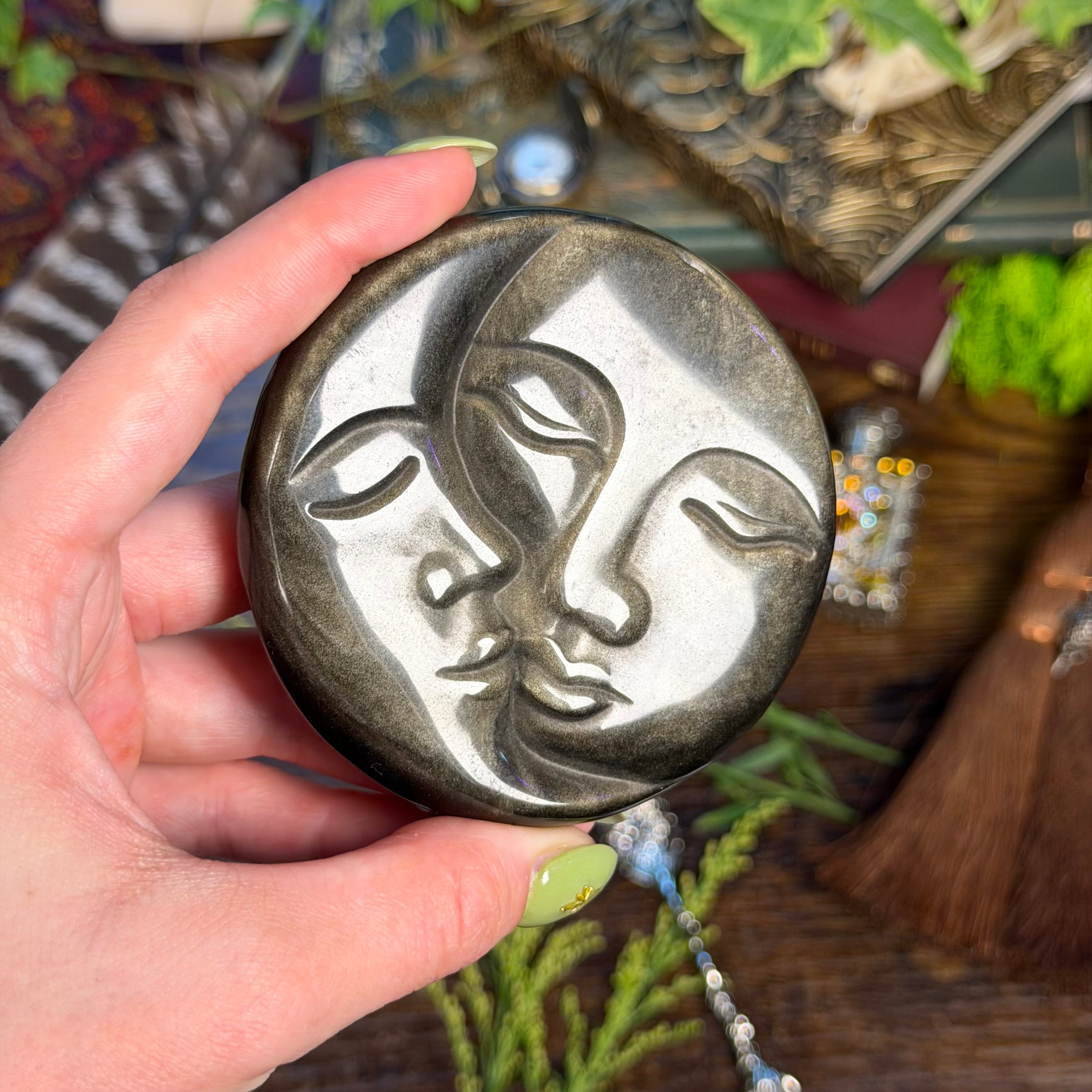 Moon Sun Carving - Gold Sheen Obsidian