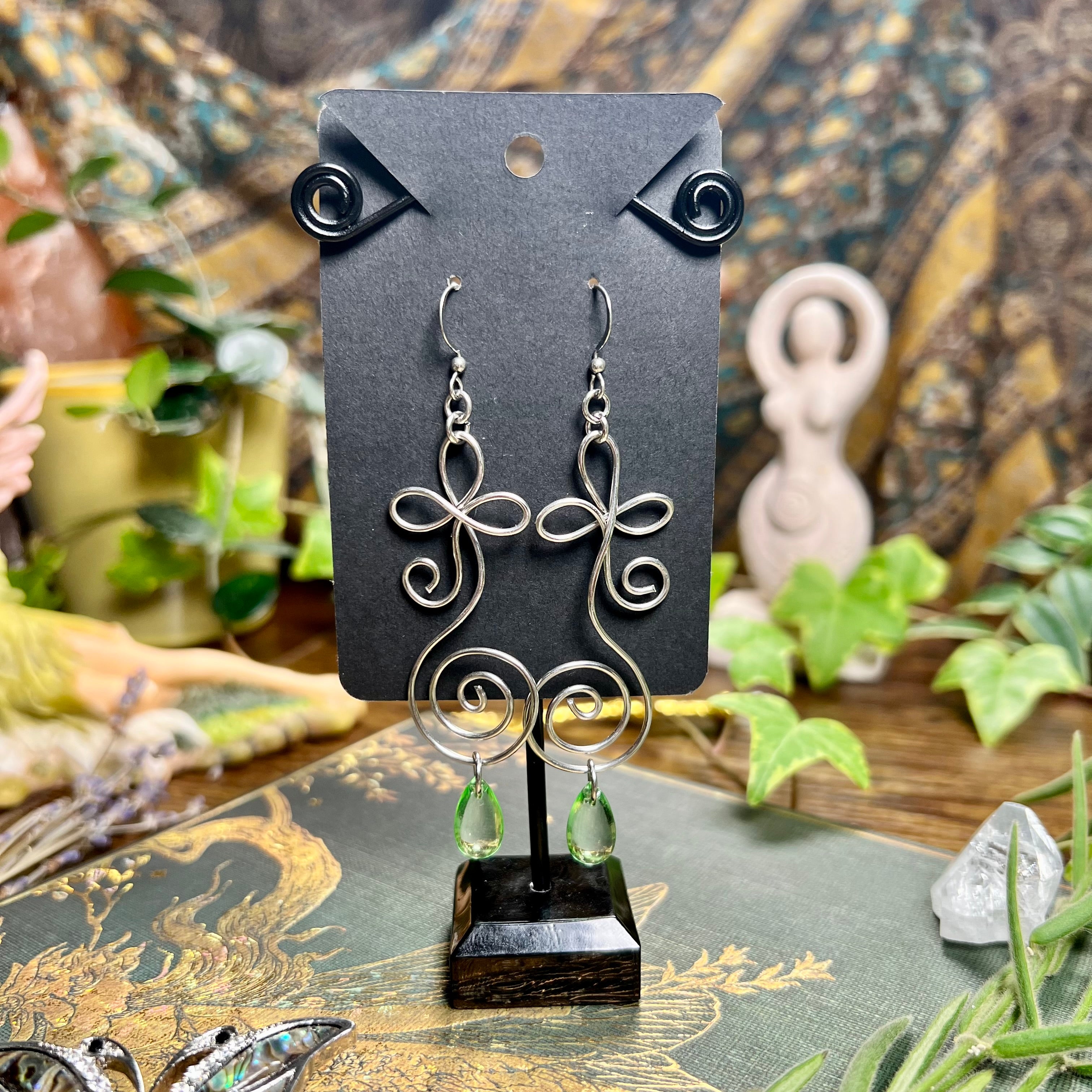 Clover Spiral & Dew Earrings