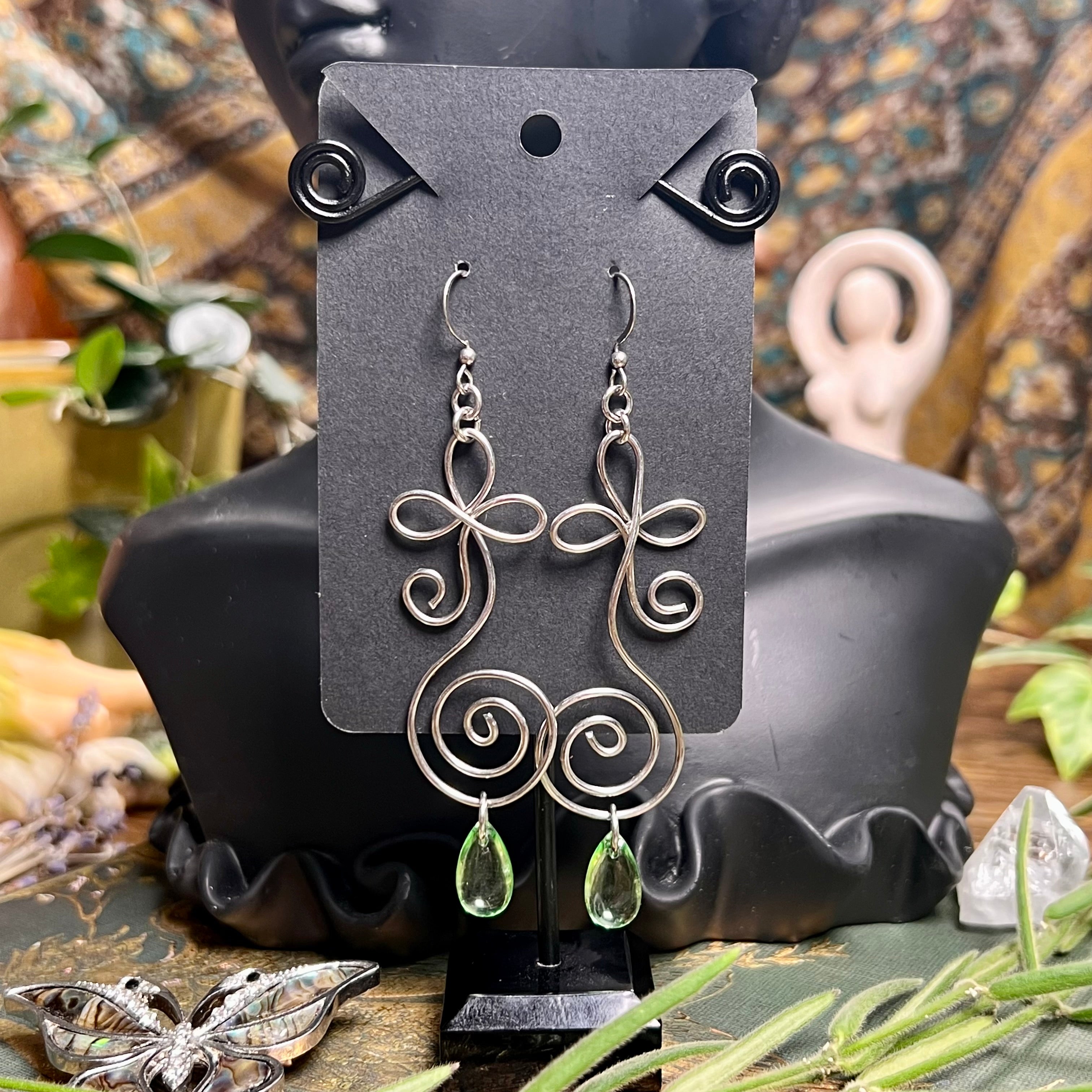 Clover Spiral & Dew Earrings