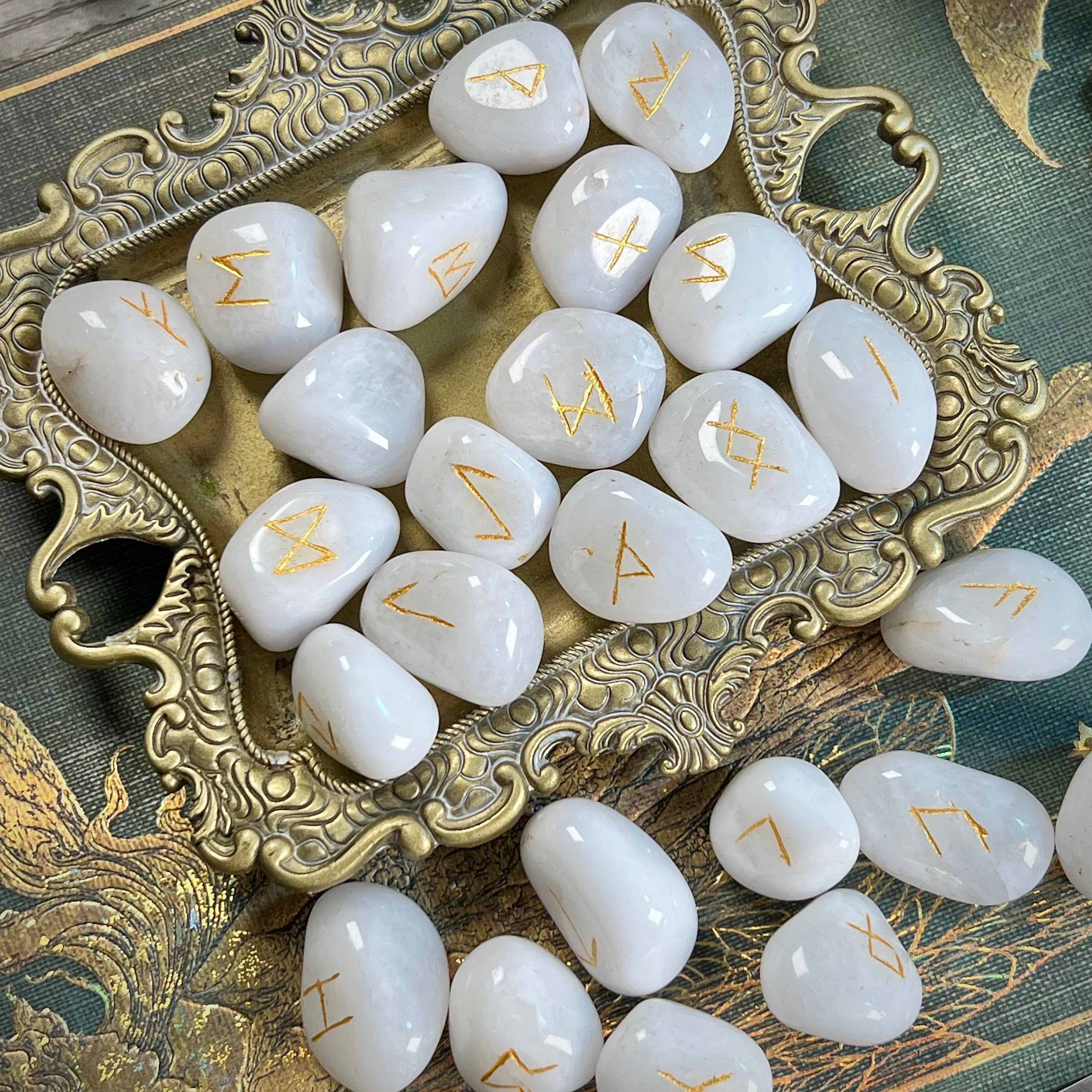 Runes - White Agate Crystal Tumbles