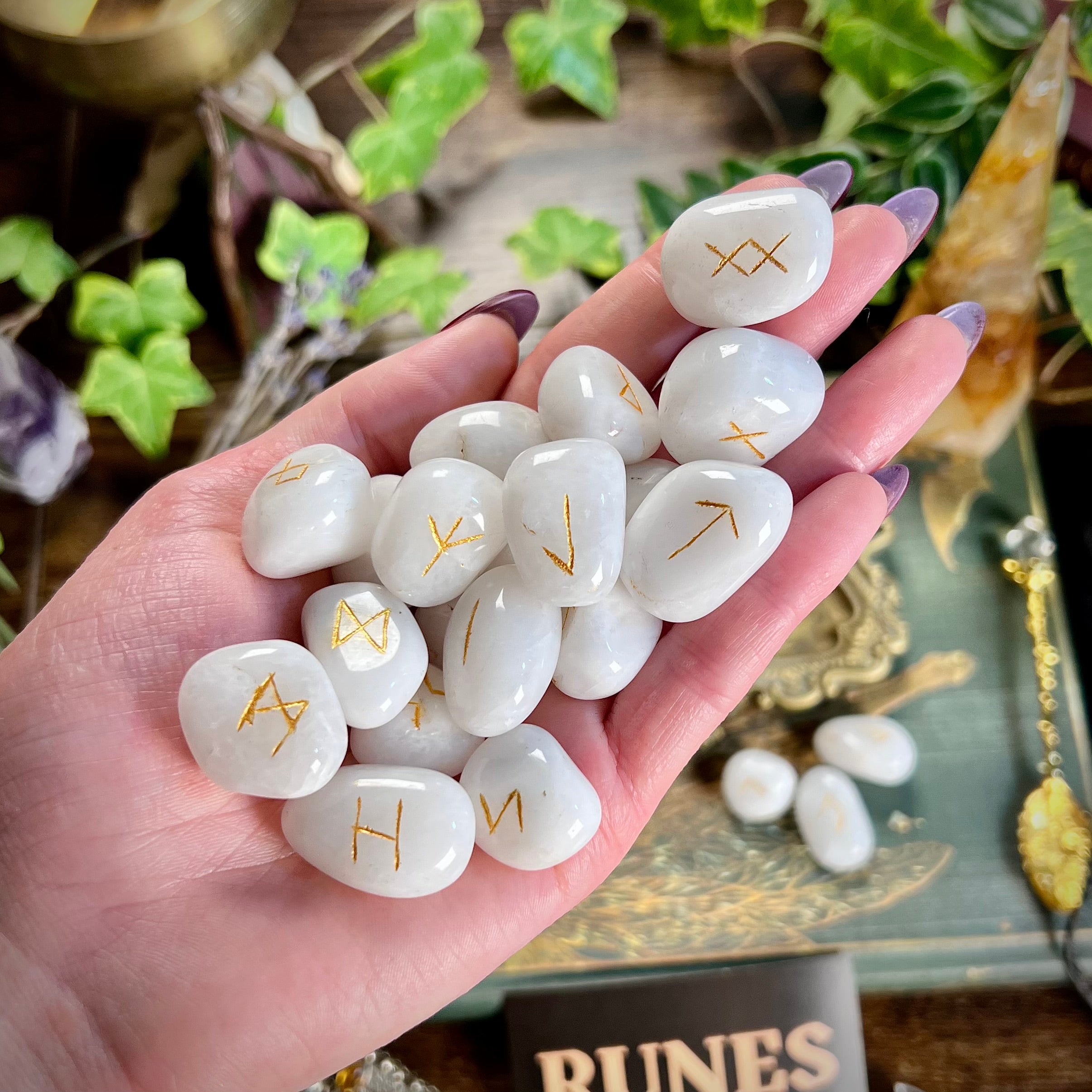 Runes - White Agate Crystal Tumbles
