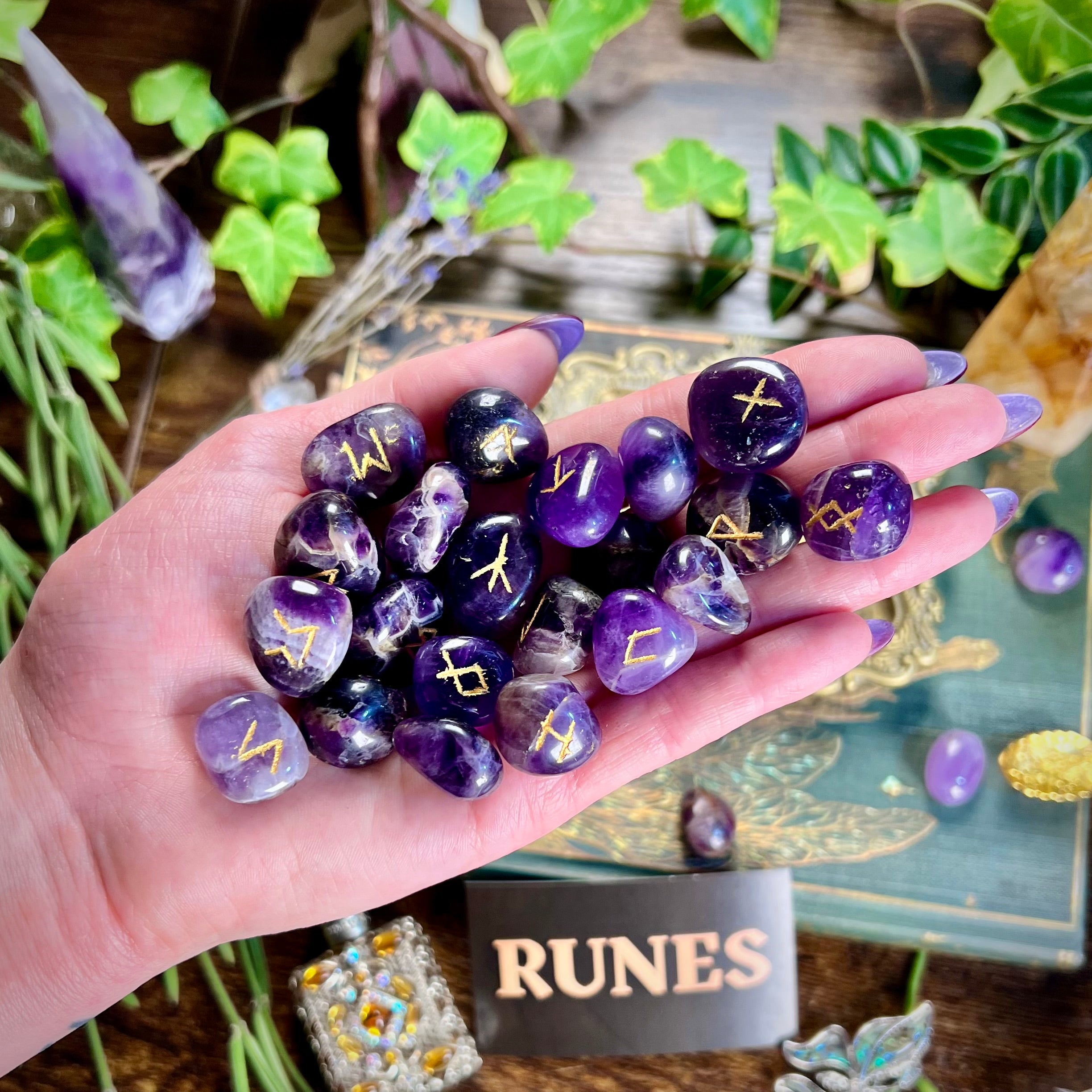 Runes - Amethyst Crystal Tumbles