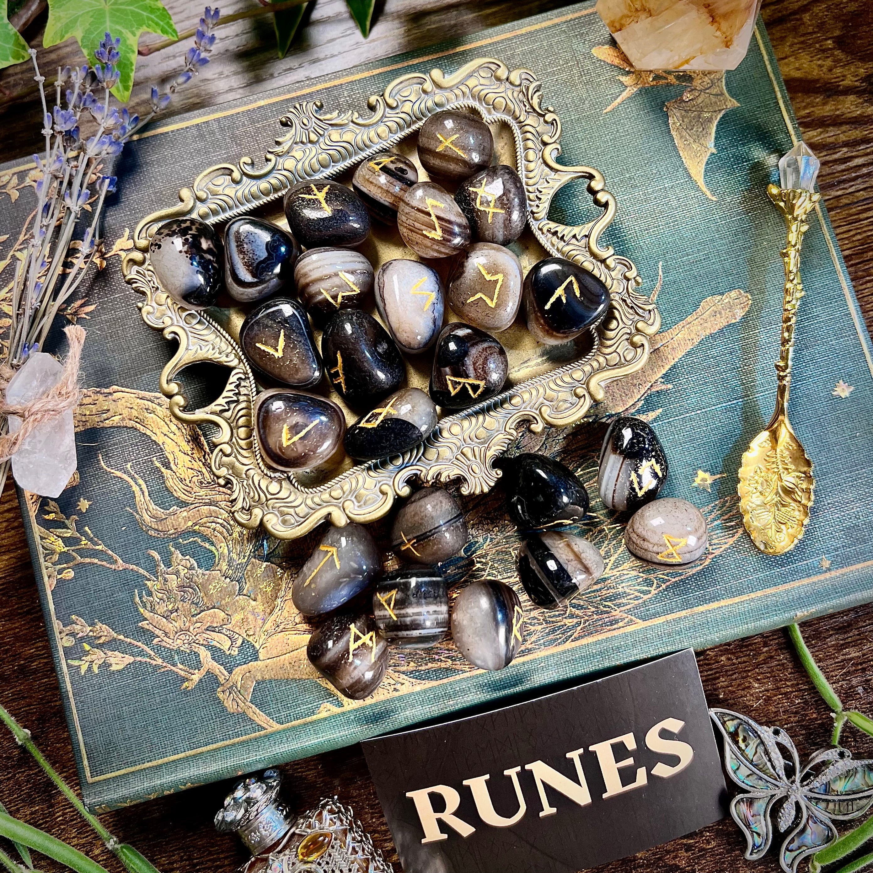 Runes -Black Agate Crystal Tumbles