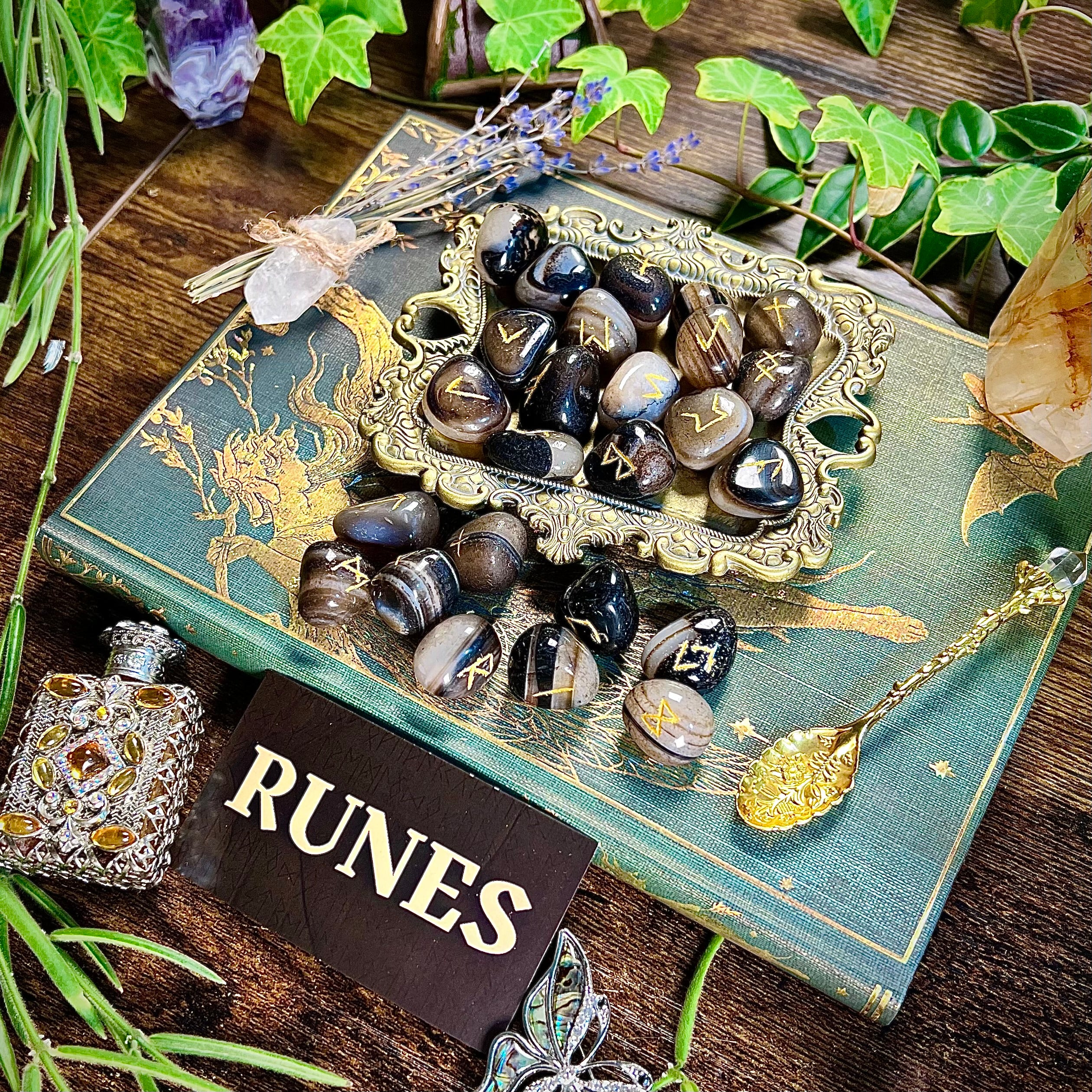 Runes -Black Agate Crystal Tumbles