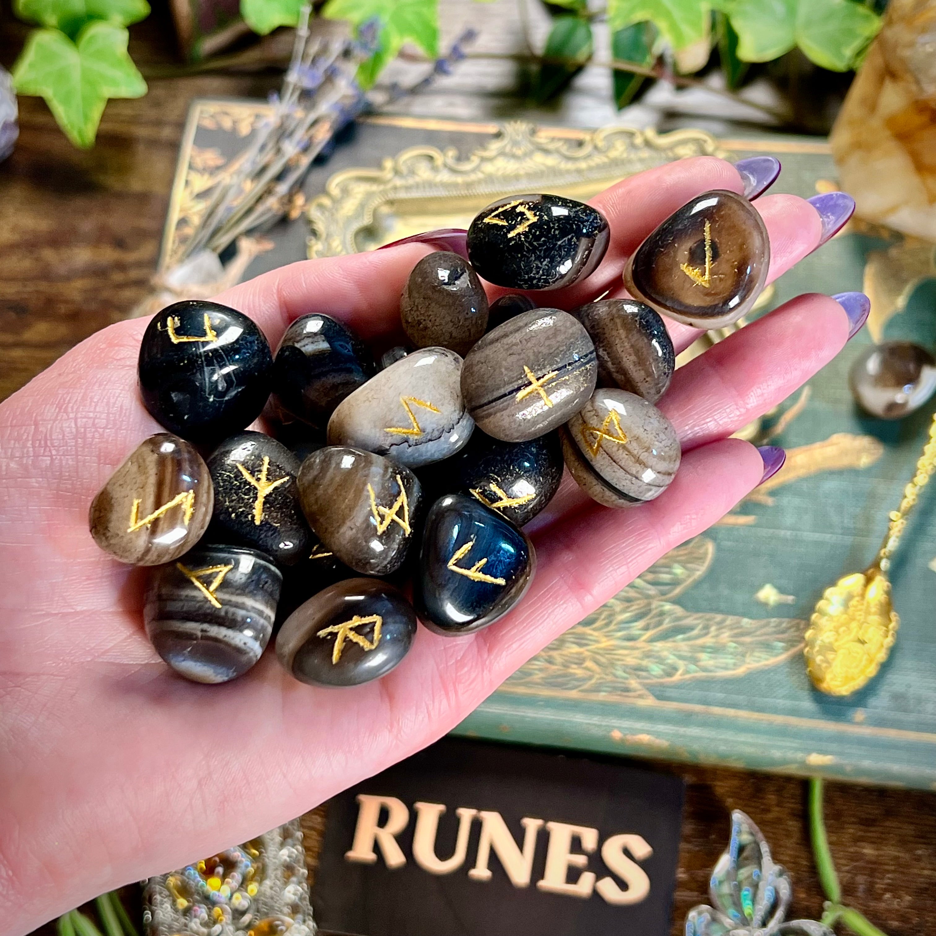 Runes -Black Agate Crystal Tumbles