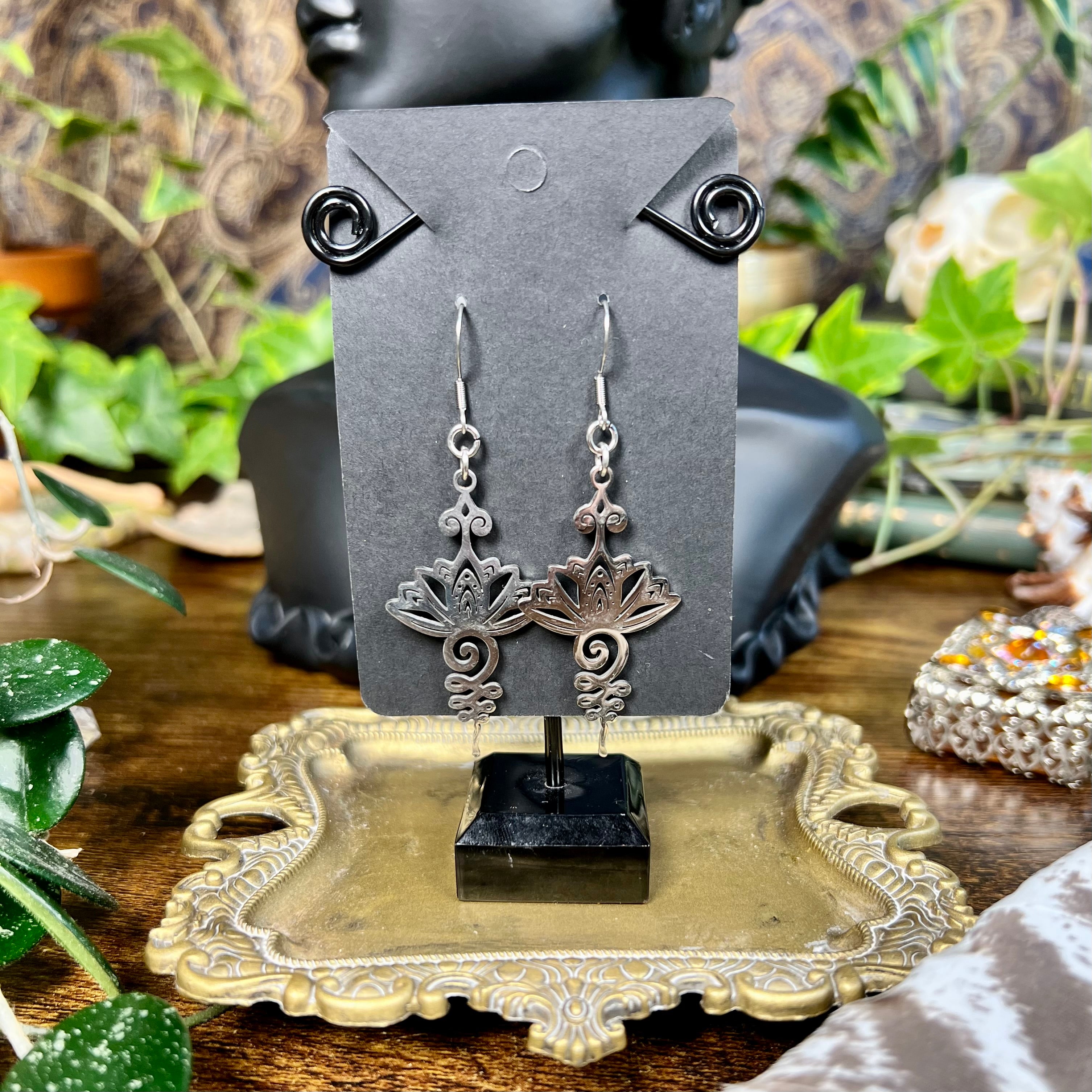 Unalome and Lotus Earrings