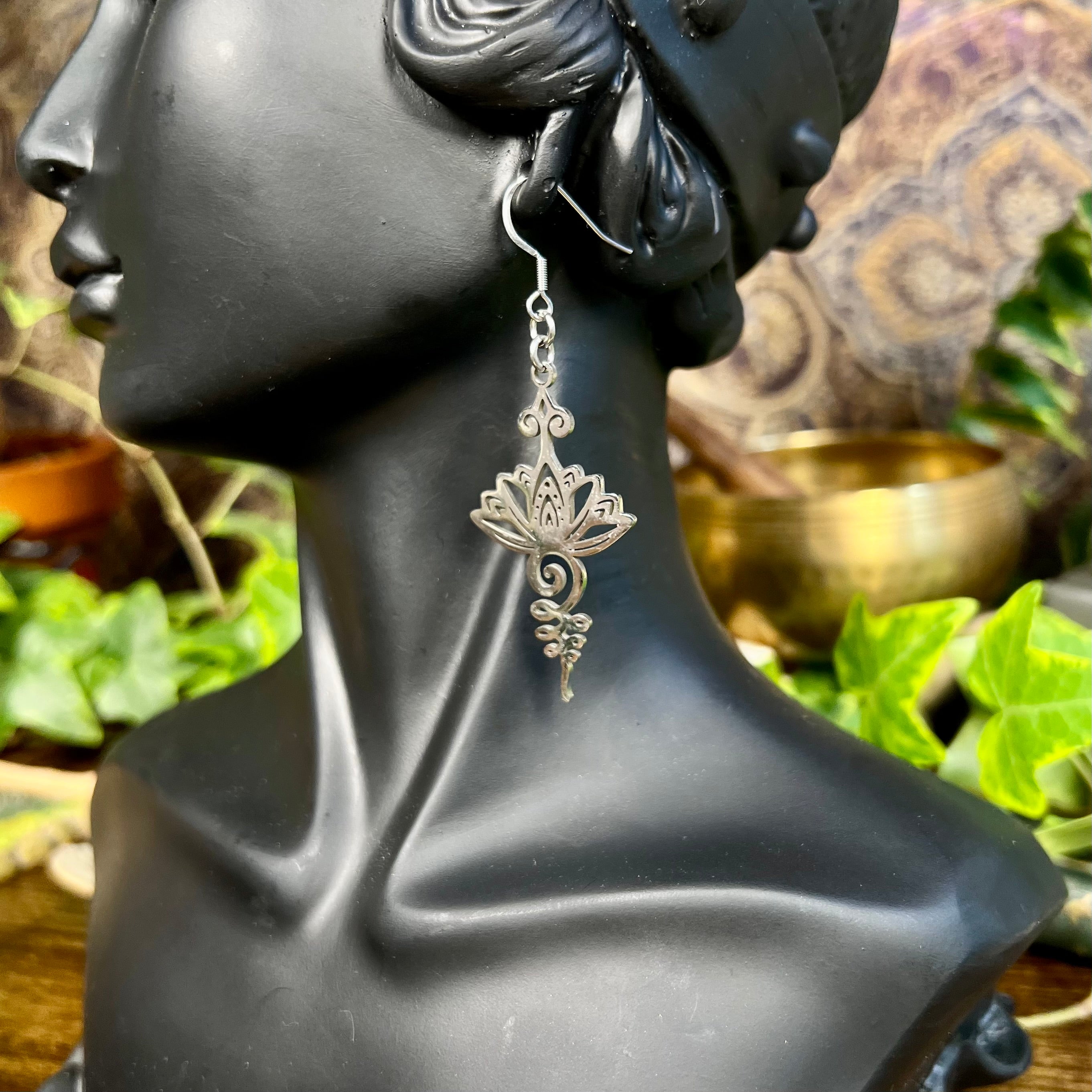 Unalome and Lotus Earrings