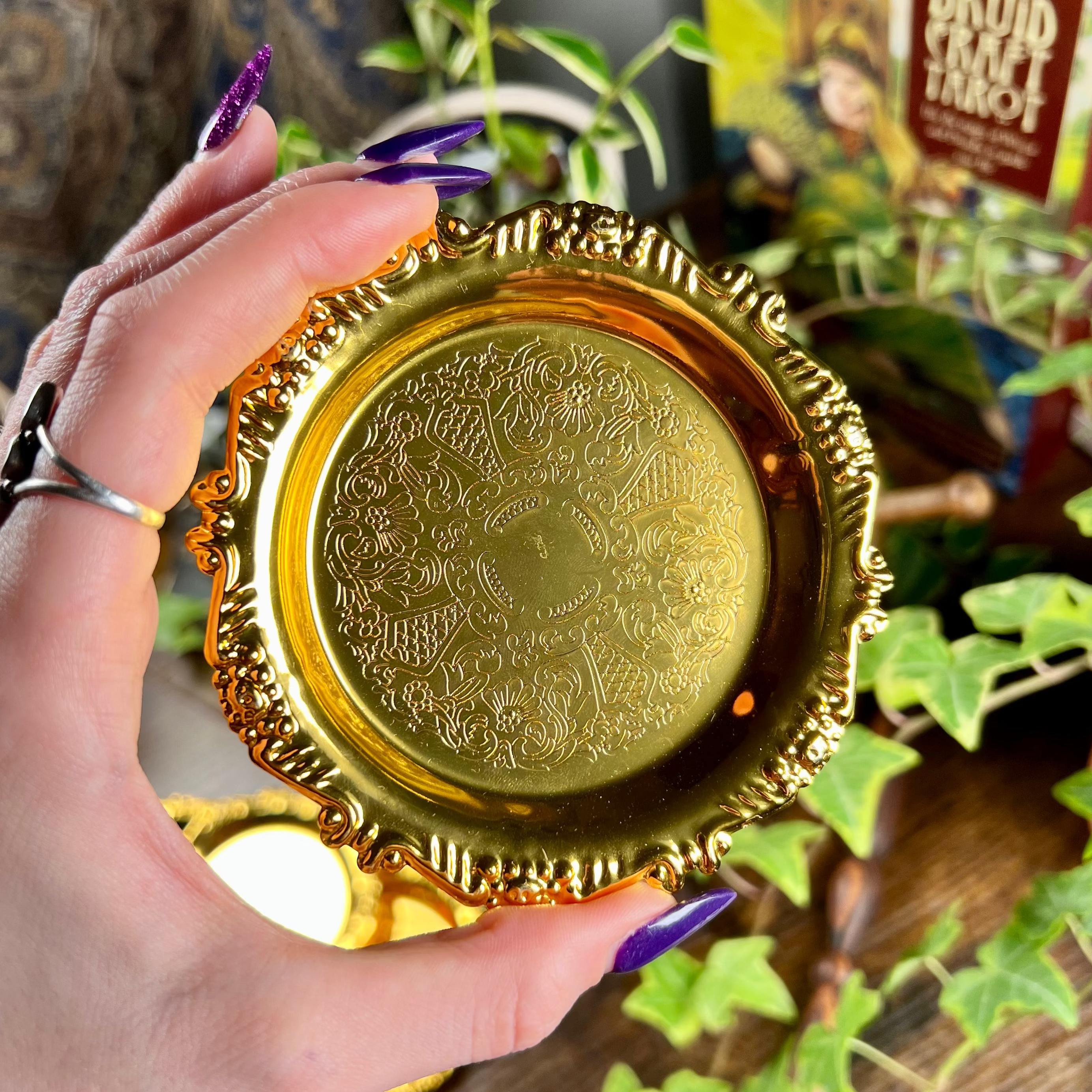 Altar Dish - Ornate Offering & Ritual Tray Gold