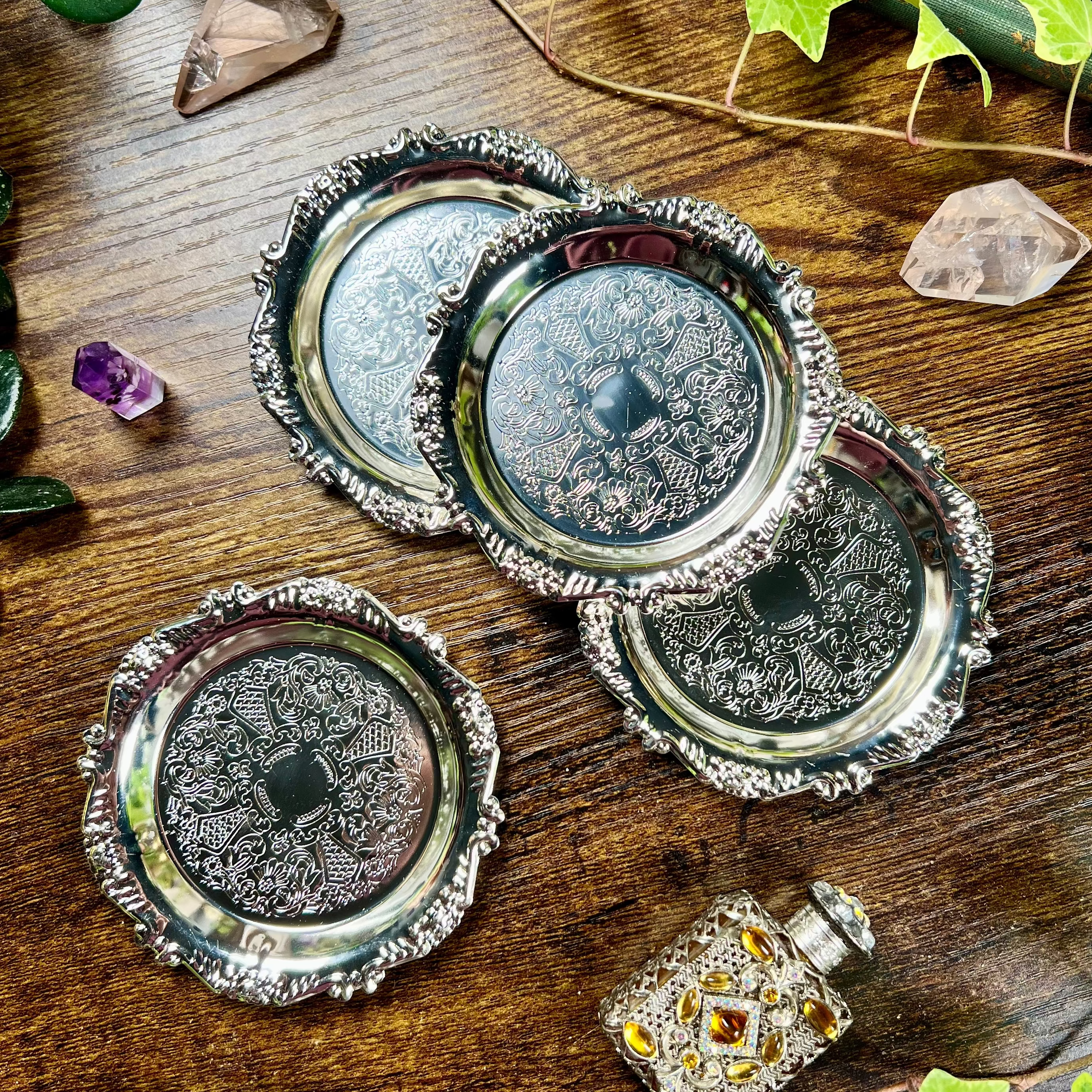 Altar Dish - Ornate Offering & Ritual Tray Silver