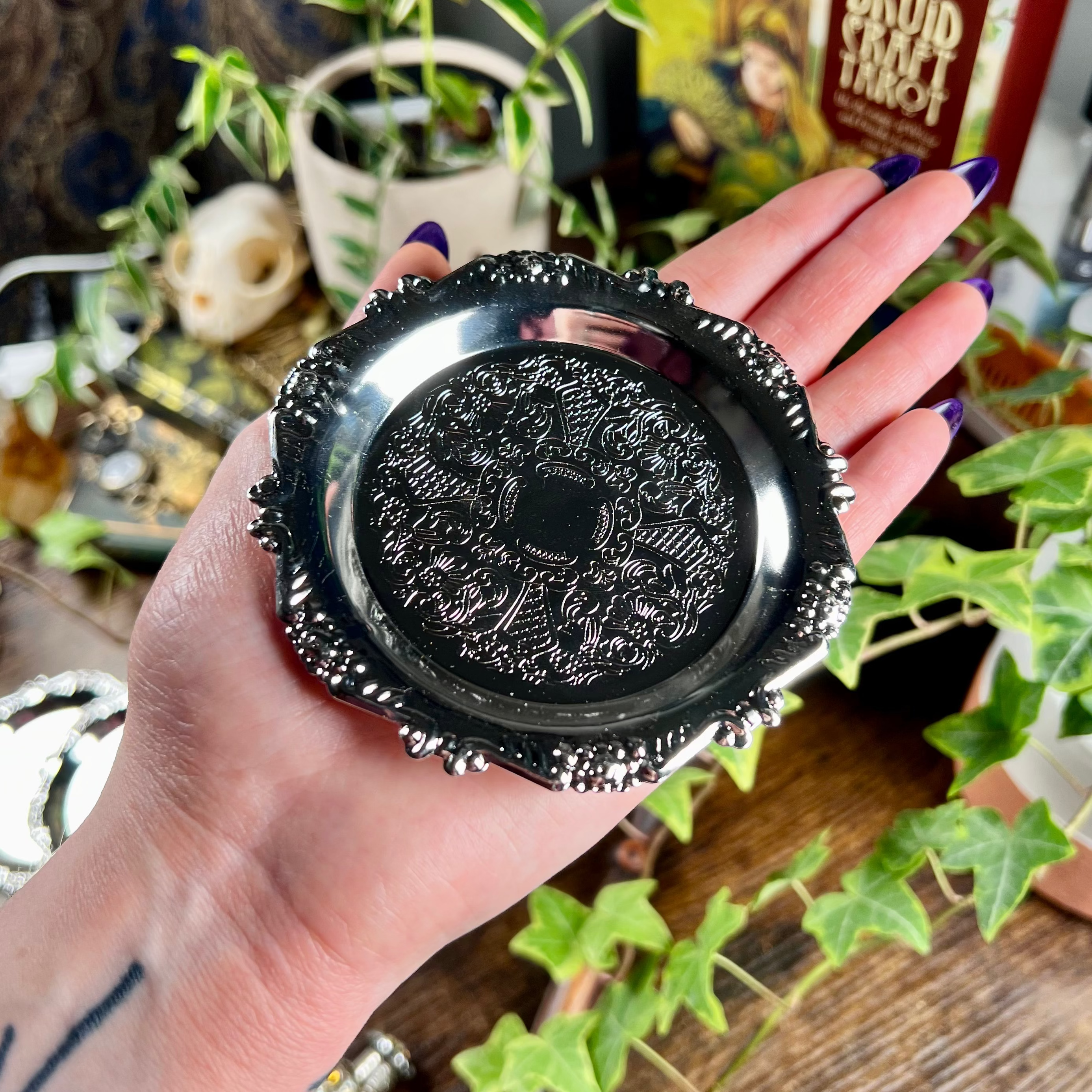 Altar Dish - Ornate Offering & Ritual Tray Silver